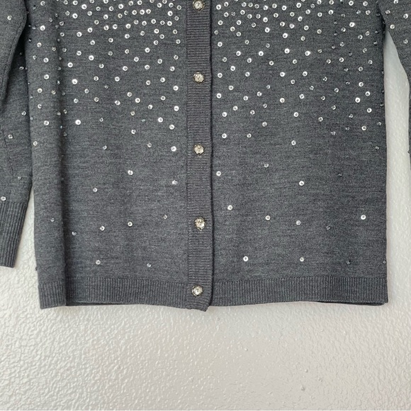 Kate Spade Midnight Gray Sparkle Embellished Cropped Cardigan Sweater Size XS - Picture 4 of 9